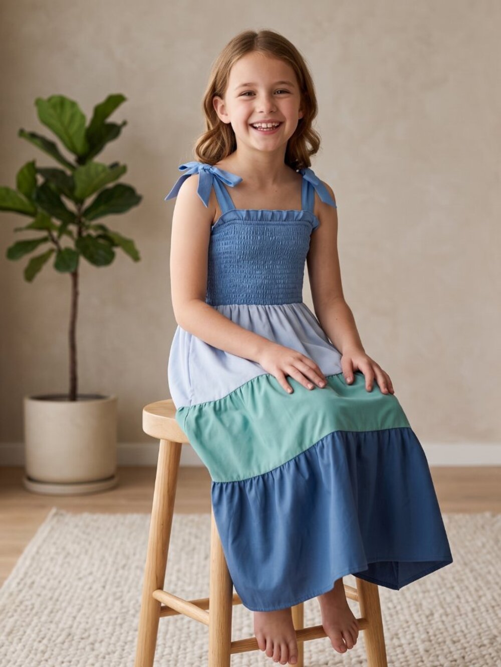 NWT | Hilinker Blue Ombre Tiered Maxi Dress | Smocked Bodice | Size 9-10Y
